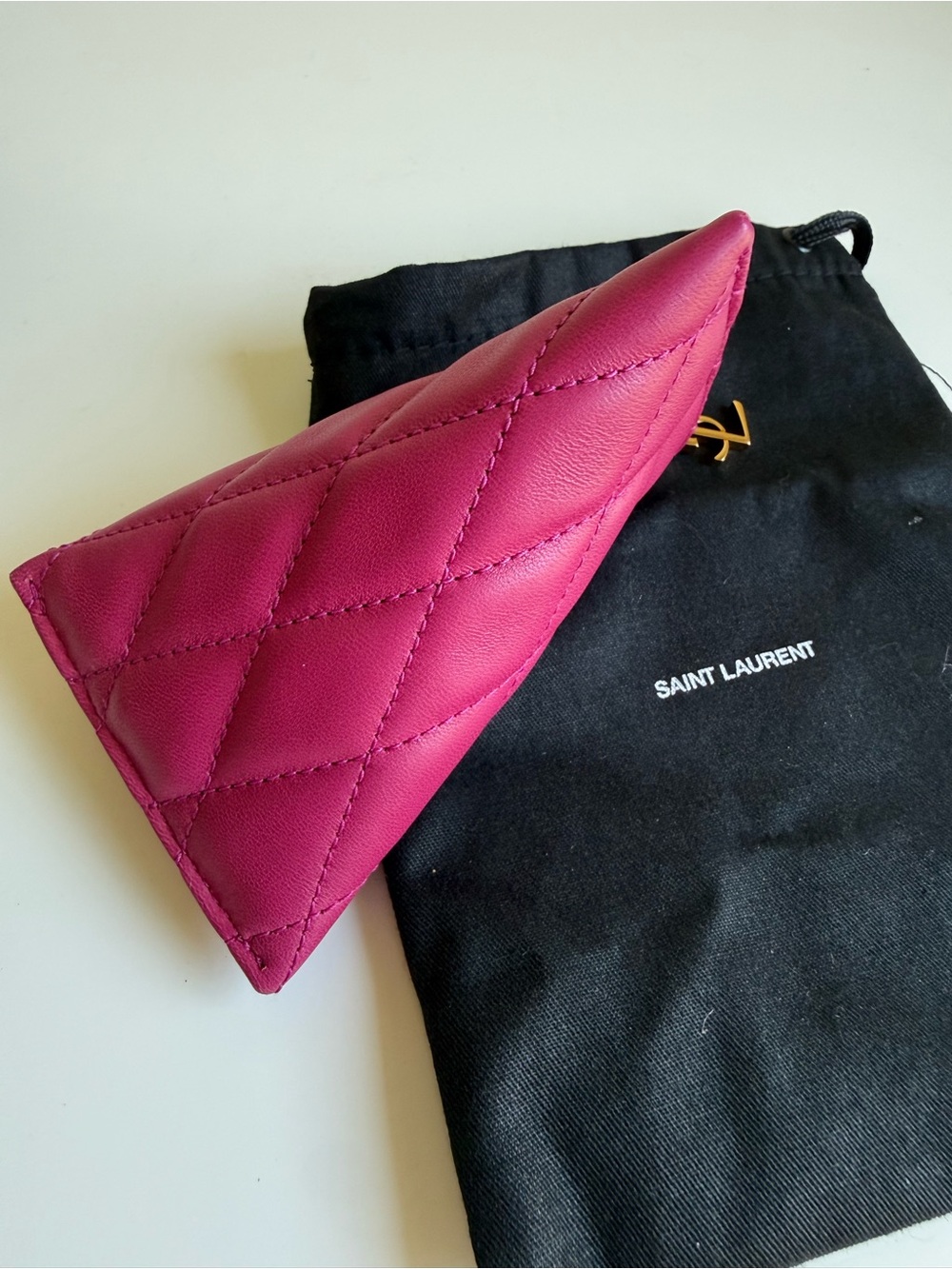 Saint Laurent Fuchsia Quilted Leather Coin Pouch Keychain - Picture 4 of 6